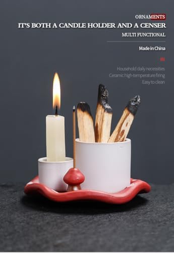 Mushroom Ceramic Incense Holder Set,4-in-1 Design for Sage, Palo Santo, Incense Sticks Candles,Red Ceramic Ash Catcher Tray for Mess-Free Meditation, Yoga and Home Decor - Image 3