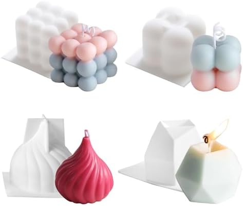 4Pcs Silicone Bubble Candle Molds Set for Making, 3D Cube Mold for Soy Wax, Soap, DIY Scented Candles, Cake by NICAVKIT