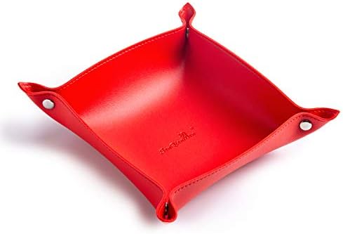 Leather Jewelry Valet Tray for Women and Man (Red-B) by SANQIANWAN