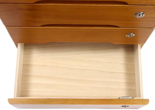 4-Tier Desktop Storage Box with Lockable Drawer, Wooden Desk Organizer for Office Supplies, Flat File Cabinet, Minimalist Design for Home & Office Use(Wooden+Yellow) - Image 6