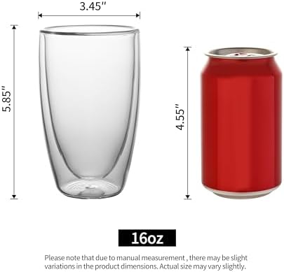 NIRA.Z 2 Pack 16oz Double Wall Glass Coffee Mugs, No Hole Bottom, Insulated Borosilicate Glass Coffee Cups, Clear Mugs for Hot & Cold Beverages, Perfect for Espresso, Latte, Tea, Cappuccino - Image 3