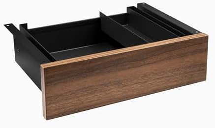 Desky Minimal Under Desk Drawer – Slim Pull-Out Metal Storage Organizer for Sit-Stand Desks, Smooth Glide, Space-Saving Design, Easy Mount, Jarrah Legno Laminate & Black Frame by Desky