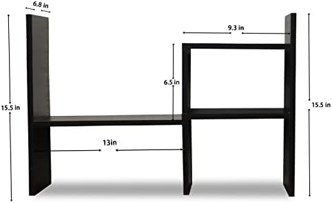 MASAKA B&W - Kawaii Storage Desktop Organizer for Your Desk Space, Double H Plants Display Shelf, Home Office Storage Rack Adjustable Stackable for Office, Dormitory (Black*02) - Image 2