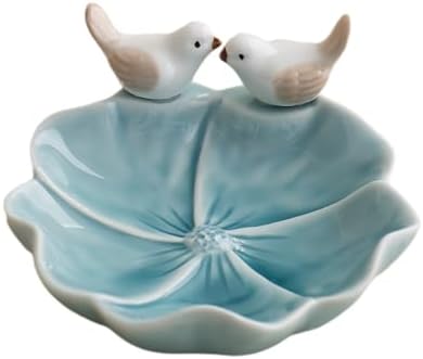 Lotus Leaf Bird Ceramic Jewelry Dish, Ring Tray for Women (Blue) by Dazuihou