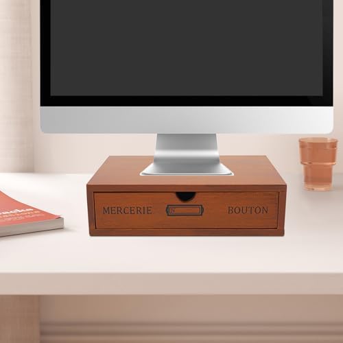 single drawer storage box wooden desk organizer pine wood varnish finish for makeup jewelry stationery small items monitor riser stand home office - Image 5