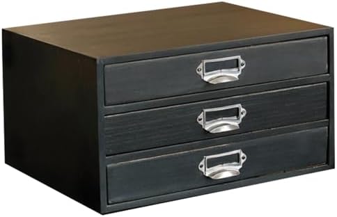 Stackable Modular Desktop Drawer Organizer, Solid Wood 3-Drawer Storage Unit with Label Pull Handles, Matte Black Japandi Style, Expandable by Adding More Units for Clutter-Free Spaces by Woodaholic
