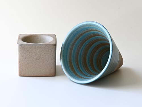 aprikalife Japanese Pottery Coffee Mug with Base 200ml - Ceramic Handmade Triangle Cone Funnel Shaped Retro Tea Cup - Dishwasher & Microwave Safe Coffee Cup for Tea, Cocoa, Espresso & Latte (Blue) - Image 3