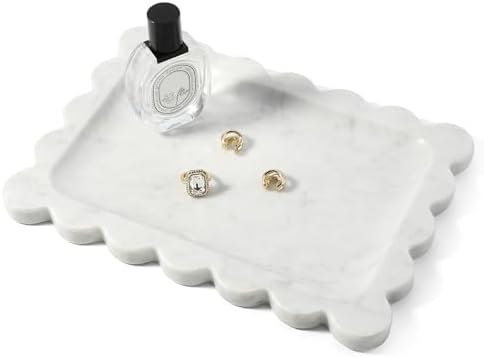 Koville Scalloped Marble Tray, 11"x8" Marble Vanity Tray for Countertop Bathroom Kitchen Dresser, Natural Stone Tray for Jewelry Perfume Home Decor, Decorative Catchall Trays(Bianco Carrara) by Koville