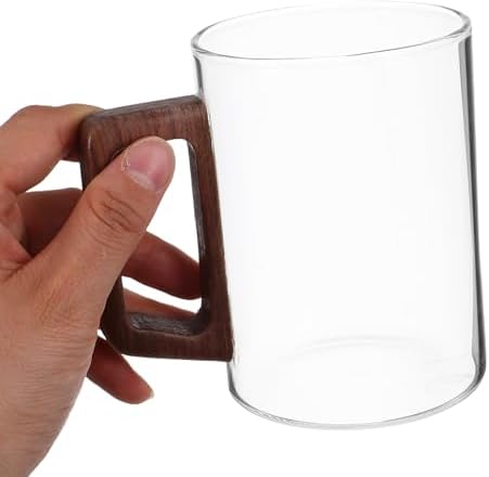 Healeved Glass Coffee Cup with Wooden Handle, Thickened round Mug - Image 3