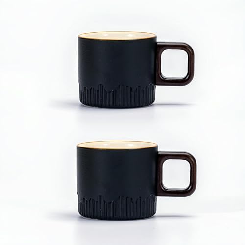 Zurucily Espresso Cups Set of 2, 2 oz Ceramic Espresso Cups, Demitasse Cups for Tea or Coffee (Black) by zurucily
