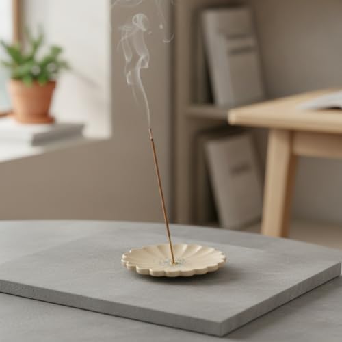 Solid Beige Ceramic Decorative Holder with Weighted Base, Compact Flower Petal Tray for Desk Organization and Home Decor - Image 3