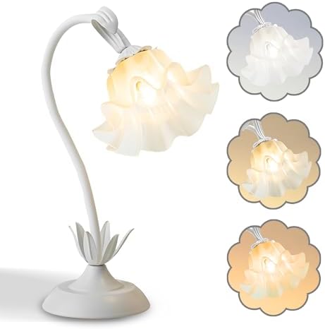 Flower Table Lamp,LED Reading Light Bedside Vintage Night Light(White) by AQDZCNF