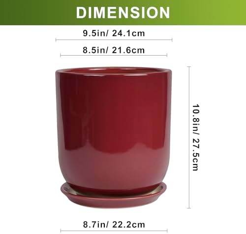 Ceramic Planter for Plants - 10 Inch Plant Pot Indoor with Drainage Hole and Saucer Modern Large Outdoor Planter Flower Pot for Home Decor Red - Image 3