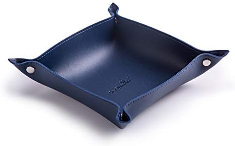 Leather Jewelry Valet Tray for Women and Man, Portable Entryway Table Tray Bedside Nightstand Desk Tray Small Catchall Travel Dish Plate for Key,Wallet,Watch,Coin (8x8, Blue-B) by SANQIANWAN
