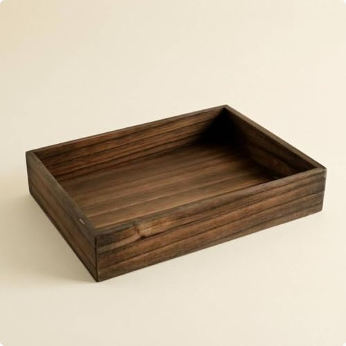 kowaku Rectangular Tray Wooden Serving Tray Table Organizer Aged Wood Look with Sides Minimalist Form Suitable for Cups Snacks Coasters Coffee Table Sideboard Lounge, Dark Brown Single Tray - Image 3