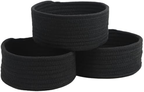 Small Woven Cotton Rope Baskets, Set of 3, Black by Togous