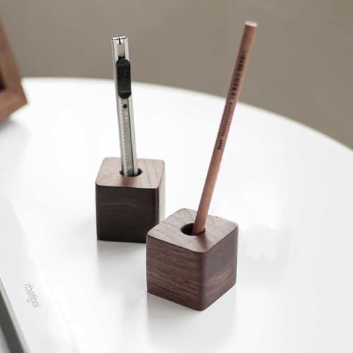 SagaSave 2PCS Solid Wood Pen Holder, Black Walnut, Single Hole Design, Smooth Surface, 4 * 4 * 4cm/1.57 * 1.57 * 1.57in, Minimalist Desk Organizer (Black Walnut L) - Image 6