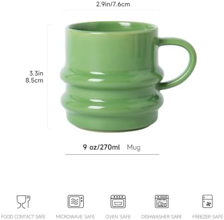 Ceramic Coffee Mugs Set of 4, 9oz 3D Wavy Ribbed Coffee Cups with Handle - Image 3