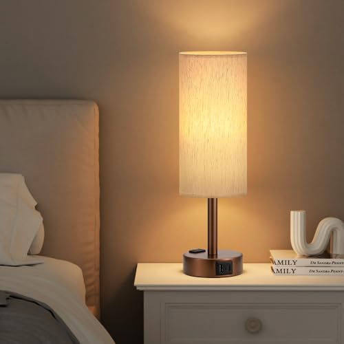 Fenmzee Brown Bedside Lamp for Bedroom, Dimmable Touch, USB A+C, AC Outlet - Image 6
