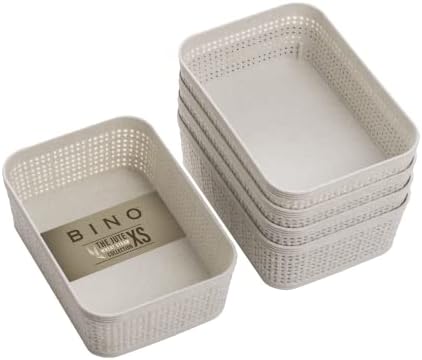 BINO | Woven Plastic Basket | XS (Natural), 5-Pack | THE JUTE COLLECTION | Home Organization, Space - Saving Storage, Stylish Design | Jute Basket | Plastic Storage Basket by BINO
