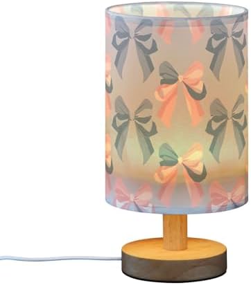 ALAZA Bedside Table Lamp Pink Bow Blue Pattern Lamp for Girls Boys Bedroom with USB Port LED Kids Nightstand Lamp Wood Base Desk Living Room Decor - Image 4