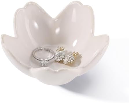 Flower Ring Dish Holder,Jewelry Dish Tray,Small Trinket Tray,Jewelry Plate Bowl,Key Bowl,Decorative Plate,Mothers Day Birthday Gifts for Women Mom Friends,Ceramic Kiln effect White by YZMICSTAR