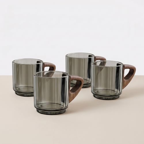 Artizan Handcrafted Glass Espresso Cup with Wooden Handle – 150 ml Small Espresso Cup, Transparent Glass Coffee Cup – Pack of 4 by ArtizanCoffeeRoasters