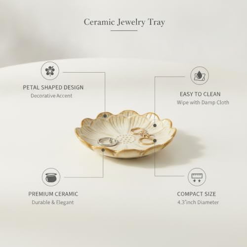Petal Shaped Ceramic Jewelry Tray, Small Decorative Dish for Rings Earrings, Vanity Organizer for Nightstand Desk Bathroom (1 Piece) - Image 5