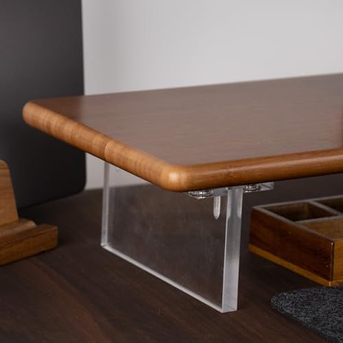 Bamboo Monitor Stand Riser, Brown Desk Shelf with Acrylic Legs - Image 5