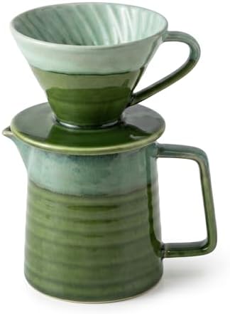 Topadorn 15oz Pour Over Coffee Maker Set, Ceramic Dripper & Carafe, Green by Topadorn