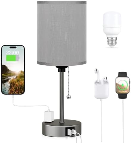 Small Bedside Table Lamp for Bedroom, Desk Lamp with USB Ports for Dorm by DicooolDirect