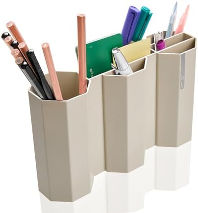AonT Design Small Desk Organizer - Beige Pen Tray & Holder (Multi-Compartment) (Made in Korea) – Modern Office Storage Supplies Organizer and Aesthetic Decor for Accessories by Unknown