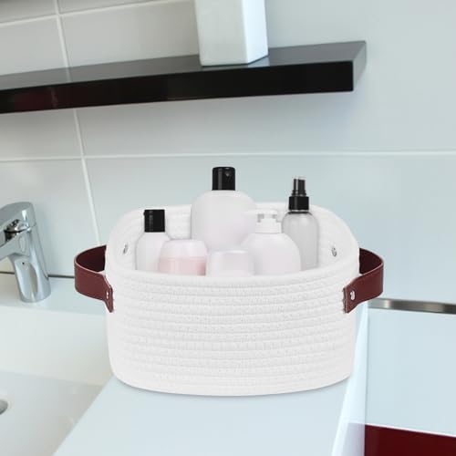 ABenkle Small Storage Basket, Mini Baskets with Handle, Cute Cotton Woven Baskets for Shelves, Boho Decorative Toy Storage Bin for Nursery, Spa, Empty Gift Basket - XS, White - Image 5