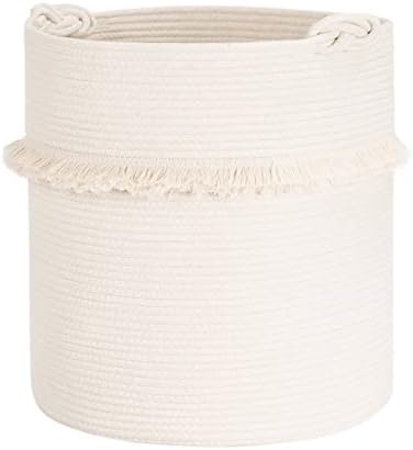 CherryNow 60L Woven Rope Baby Basket with Tassel, 17" x 16", Off-white by CherryNow