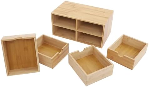 Bamboo Desk Organizer, Wood Desktop Storage Box for Office Supplies, Cosmetics, Stationery, No Assembly Desktop Organizers and Accessories for Home, Office, Study Table (4 Drawers) - Image 7
