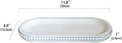 dwellington Wooden Farmhouse Decorative Tray, 12in Rustic Beaded Tray for Living Room Decor, Kitchen Table Décor, Oval Coffee Table Serving Tray (White) - Image 4