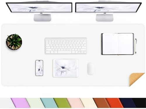 AFIING Cork Desk Mat 55" x 17", Dual-Sided Natural Cork & PU Leather Desk Pad, Non-Slip Waterproof Large Mouse Pad for Office, Home & Gaming (White) by AFIING