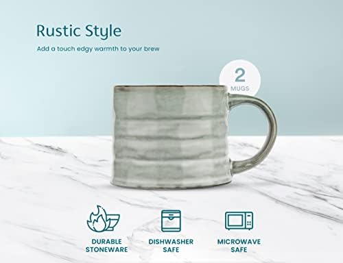 KooK Glazed Coffee Mugs, Ceramic, Microwave & Dishwasher Safe, 13 oz, Java/Slate Lined, Set of 2 - Image 5