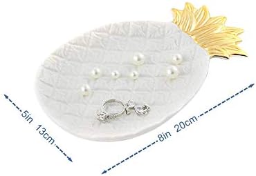 Lependor Ceramic Plate Jewelry Tray Jewelry Holder Jewelry Display - Ring Dish - Organizer for Keys - Phone - Jewelry - Watch - Wallet -Trinket - Best Wedding/Birthday - Big Size White Pineapple - Image 7