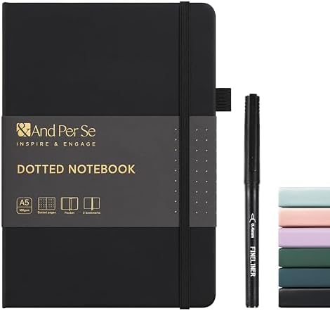 &And Per Se Dotted Notebook with Pen, A5 Hardcover Dotted Journal, 160 Pages 100GSM Thick Paper Dot Grid Journal with Fineliner Pen (Black) by AndPerSe