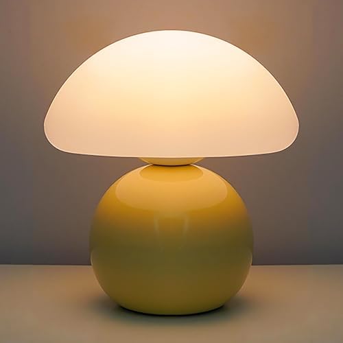 Cute Small Mushroom Lamp, PE Lampshade, Ceramic Base, Adjustable Light Color and Brightness with Power-Off Memory, Safe USB Powered, LED Mushroom Light for Bedroom Living Room (Yellow) by KVPPVTLighting