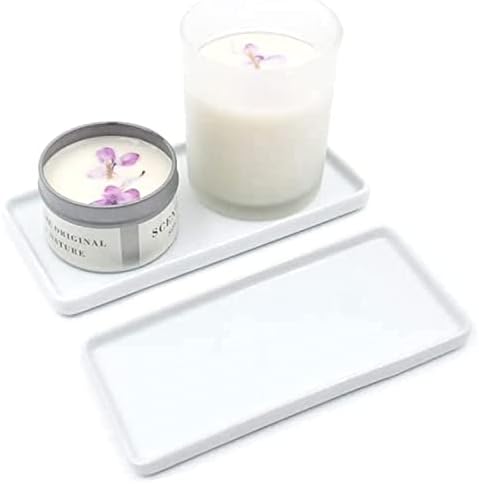 Ceramic Vanity Tray, Rectangle Bathroom White Tray, Marble Tray, Organizer for Soap, Jewelry, Perfume,Towel Holder for Counter, Bathroom, Kitchen, Sink, Restroom Decoration (Small) (2 Pack) by Floatant