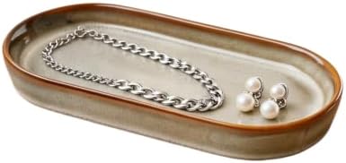 Ceramic Bathroom Vanity Tray, Oval Vanity Dish for Bathroom Countertop, Dresser Top, Kitchen & Coffee Bar, for Jewelry, Perfume, Candle, Soap(Kiln Glaze White) - Image 3