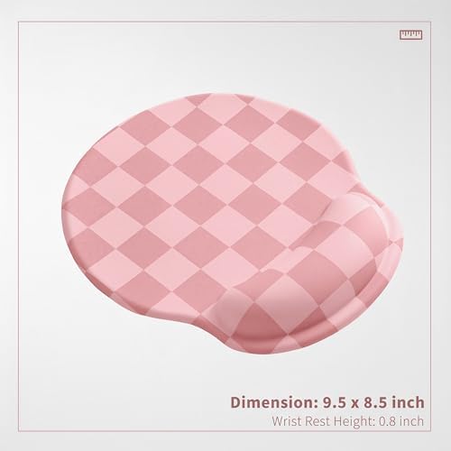 Ohocut Coral Pink Checkered Mouse Pad with Gel Wrist Rest, Wrist Support, Ergonomic Desk Accessories for Women, Office Laptop Gaming Decor, Cute Aesthetic Check Design - Image 4