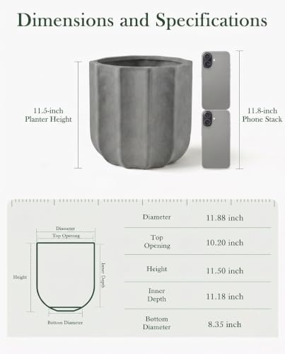 12 Inch Pots for Plants, Large Ceramic Planter with Drainage Hole - Image 4