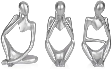 Sandstone Resin Thinker Statue Style Abstract Sculpture, Silver, 3pcs by Ozzptuu