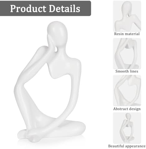 Sandstone Resin Thinker Statue Style Abstract Sculpture, White, 3pcs - Image 4