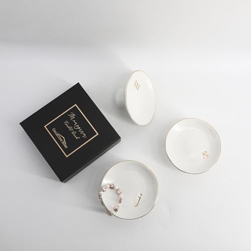 COLLECTIVE HOME - Ceramic Jewelry Tray, Decorative Monogram Jewelry Dish, Luxurious Trinket Tray with High Base, Birthday Mother's Day for Women (d) - Image 5
