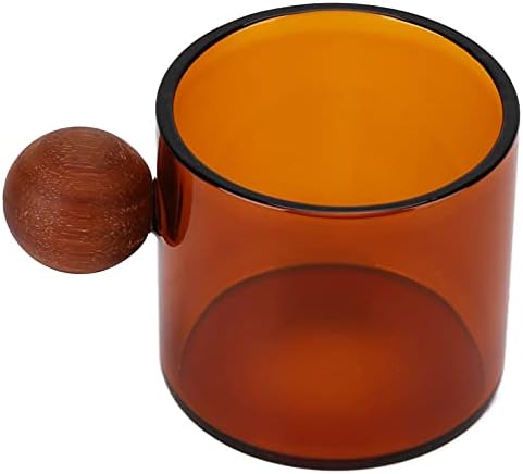 Clear Glass Coffee Cup Heat Wooden Handle for Office Home Use 120ml (Brown) by Unknown