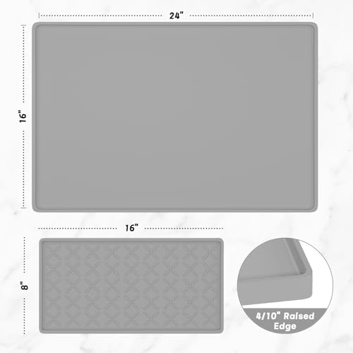 Rnivvi Silicone Coffee Mat, 16" x 24" Waterproof Raised Edge Coffee Bar Mats for Espresso Machine Station Accessories, Heat Resistant Detachable Dish Drying Pad for Kitchen Counter, Dish Rack, Gray - Image 2